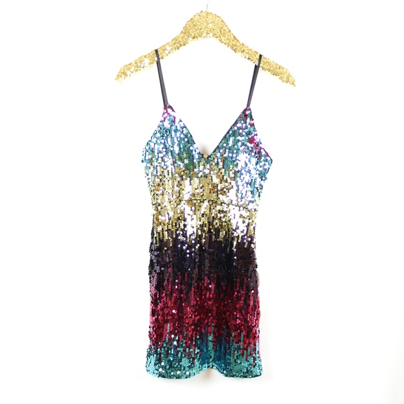 Multicolor Pink Bodycon Sequin Cocktail Dress - Picture 6 of 8
